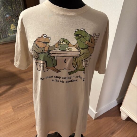 Frog and Toad Adult Unisex Short Sleeve Tee "We Must Stop Eating" EUC Large - Picture 1 of 5